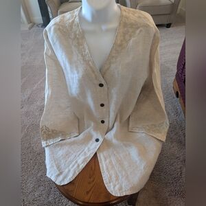 Light Beige Linen Button-Front Tunic Top, Size XXL